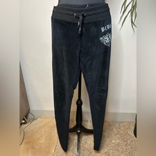 BCBG vintage Y2K low rise black velour sweatpants Small metallic silver design