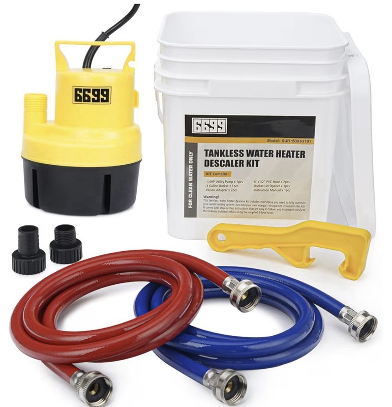 Tankless Water Heater Flushing Kit Includes 1/4HP Submersible Sump Pump with Two