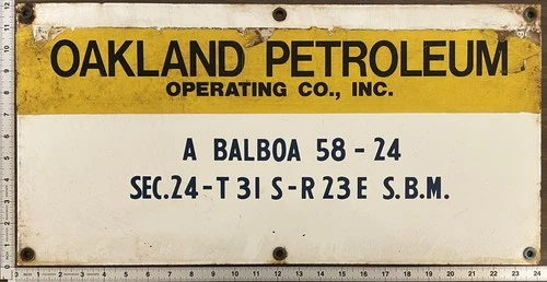 Vintage Porcelain Oil Field Sign - Oakland Petroleum  / Mobil