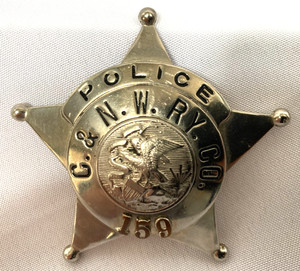 "Chicago & Northwestern Railway", C&N.W. Railroad, Police Badge, Star, Obsolete