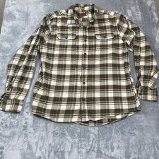 Orvis Mens Plaid Flannel Long Sleeve Button Up Shirt XL Green Brown White
