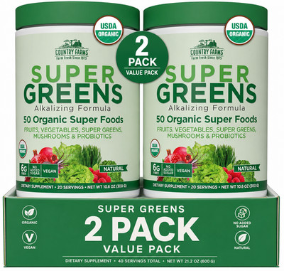 Country Farms Super Greens Alkalizing Formula Natural 300 g, 10.6 oz (2 Packs)