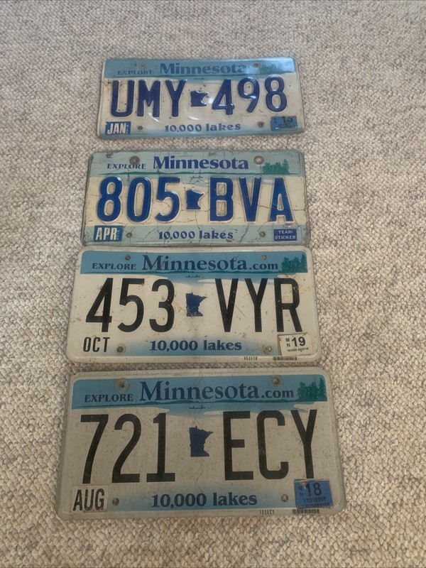 Lot of 4 MINNESOTA License Plates 10,000 LAKES Random Plate # Expired Modern