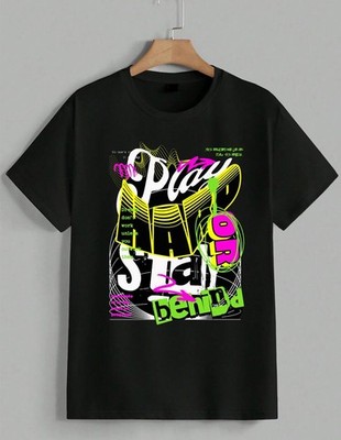 Play Or Stay Behind Cool T-Shirt Neon Graphic Tee Cyberpunk Streetwear Unisex