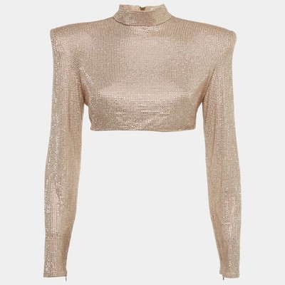 Bronx Banco Beige Studded Jersey ZipUp Cropped Jacket M