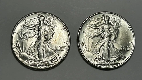 1942 BU AND 1947 BU WALKING LIBERTY HALF DOLLAR