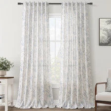 Blue Floral Curtains 108 inch Length Back Tab Farmhouser Living Room Light Fi...