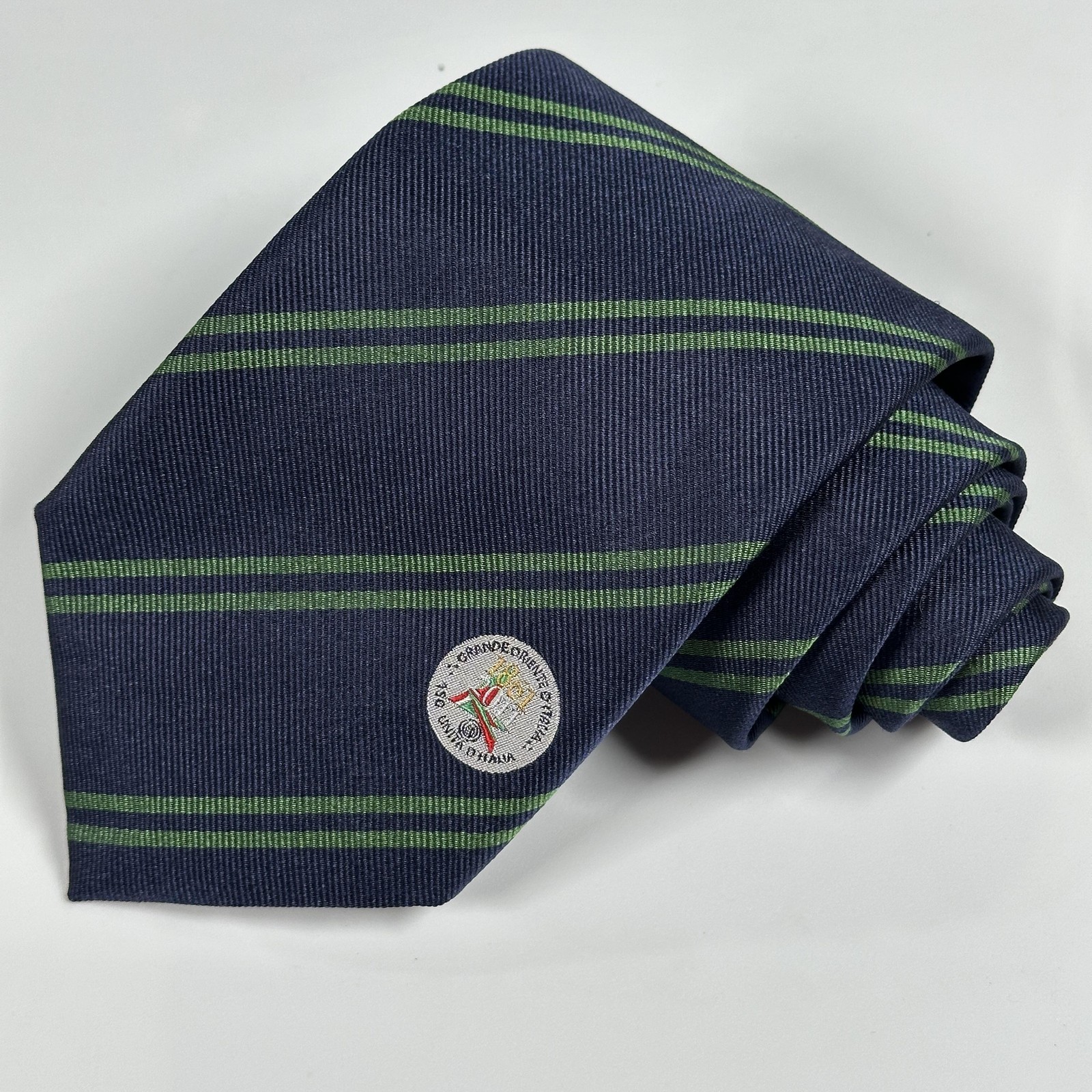 E Marinella Napoli Silk Tie Mens Blue Green Stripe Masonic 150 Unita D Italia