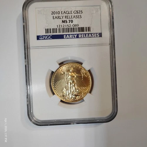 2010 Gold Eagle $25 Coin, 1/2oz Fine Gold, NGC MS70 'Early Releases'