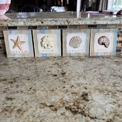 New View 3D Wall Plaques by Stephanie Marrot Set of 4 Beach Nautical Sea Decor 