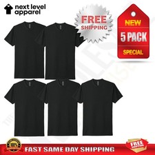 5 PACK OF NEXT LEVEL PLAIN Mens Black T Shirt Blank Cotton T-Shirt 3600 S-2XL