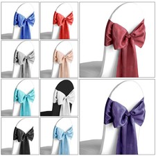 100x Wedding Satin Sashes For Chair Cover Bow Sash WIDER FULLER BOWS Party Decor