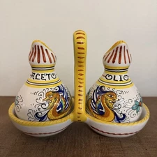 Italian Hand-Painted Oil & Vinegar Set  Cruet Caddy – Olio & Aceto