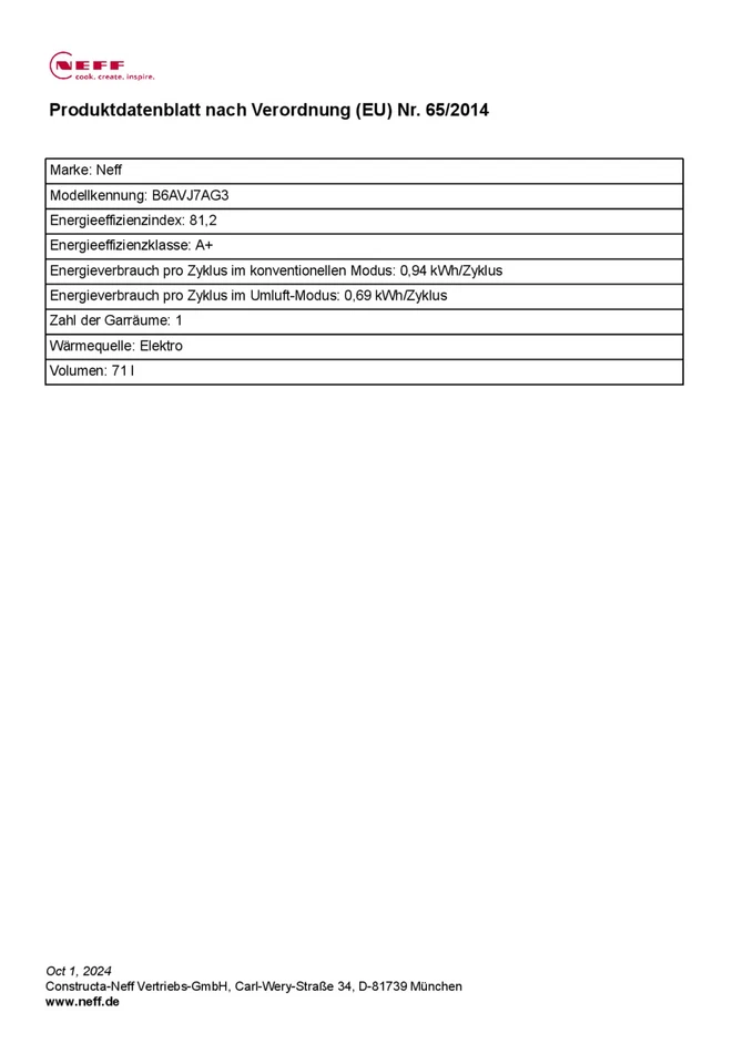 NEFF Backofen Einbau 71L A+ Pyrolyse Dampf AirFry Hide B6AVJ7AG3 - Bild 3 von 4