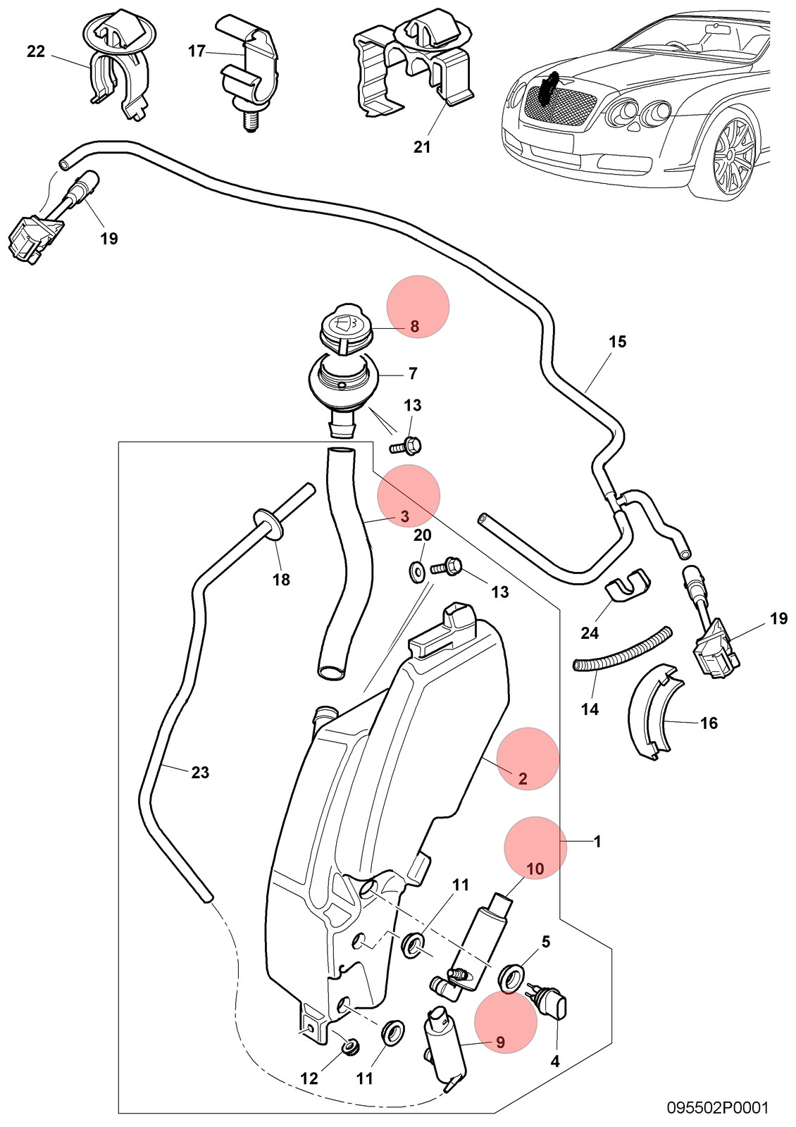 Bentley Continental Flying Spur 2004-2013 FRONT+RIGHT+INNER Coolant reservoir