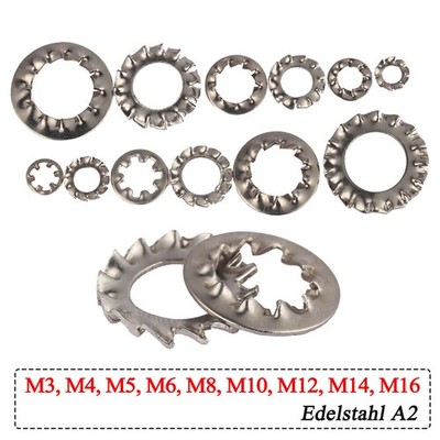 Innen / Außen Zahnscheiben Fächerscheiben DIN 6798 Edelstahl M3/4/5/6/8/10/12/16