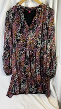 Vince Camuto Dress Womens Large Black Pink Floral Date Lightweight Flowy Ladies