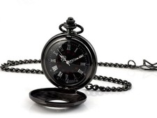 Vintage Retro Steampunk Pocket Watch Black Quartz Pendant Necklace Chain Gift s