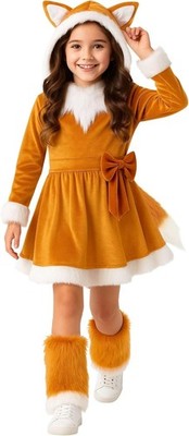 Girls Fox Costume Kids Infant Toddler Animal Dress & Tail 3 - 12 Yrs Halloween