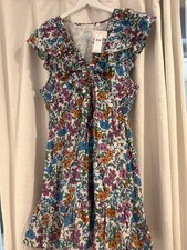NWT $198 Roller Rabbit Blomst Ondika Dress V Neck Ruffle Sleeves Sz Large 