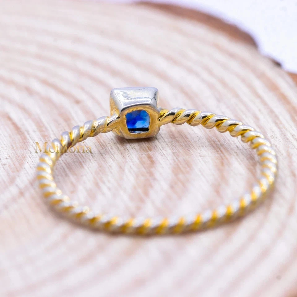 925 Argento Sterling Naturale Taglio Princess Zaffiro Blu Contorto Fedina 6 - Immagine 3 di 4