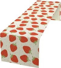 Strawberry Table Runner Fruit Strawberry and Orange Polka Dots Decoration for Ho