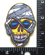   MUMMY SKULL SKELETON SCARY HORROR MONSTER HEAD EMBROIDERED IRON ON PATCH