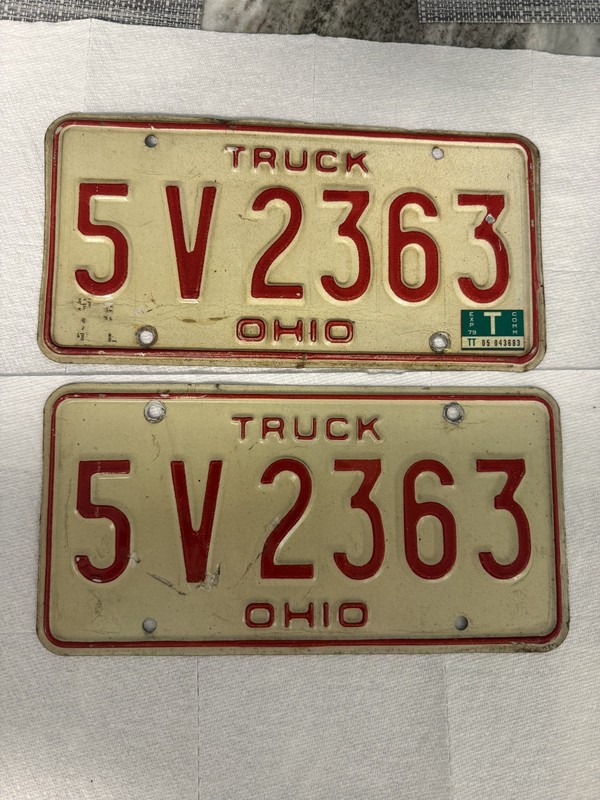 Vintage 1979 Ohio License Plate Tag Truck Pair 2 Piece Lot Tag Number 5 V 2363