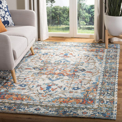 Handmade Boho Chic Distressed Cotton Area Rug - 5' x 8', Grey & Blue