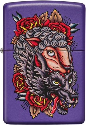 Zippo 49548 Wolf in Sheeps Clothing Tattoo Design 49548 Purple Matte