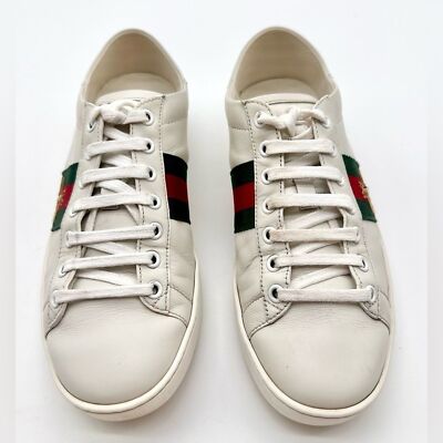 Gucci Ace Sneakers Bee Embroidered White Leather Collapsible Heel
