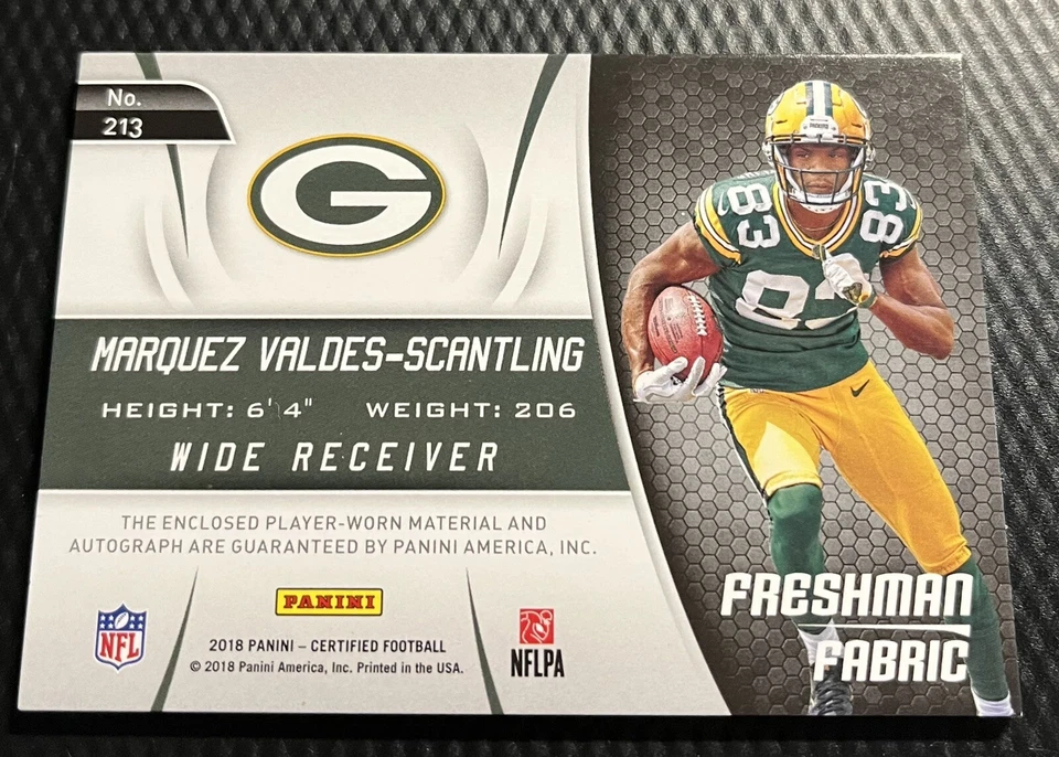 2018 Panini Certified Marquez Valdes Scantling MVS Freshman Fabric RPA Auto /349 - Image 2 of 3