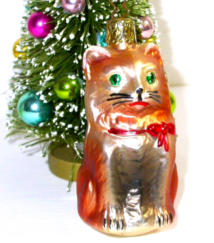 Vintage Mercury Glass Ginger CAT Kitten CHRISTMAS Tree ORNAMENT Germany