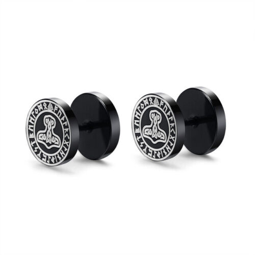 Black Stud Earrings Vegvisir Valknut Triquetra Viking Celtic Stainless Steel - Picture 4 of 20
