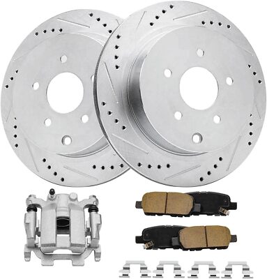 Rear Drilled Rotors + Right Caliper Brake Pads for M37 Q50 Q70 QX60 Murano quest