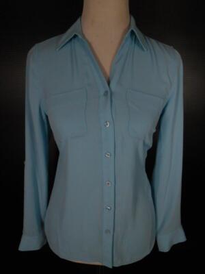 Beautiful Women's PP Petite P Talbots Blue Long Sleeve Fitted Button Blouse