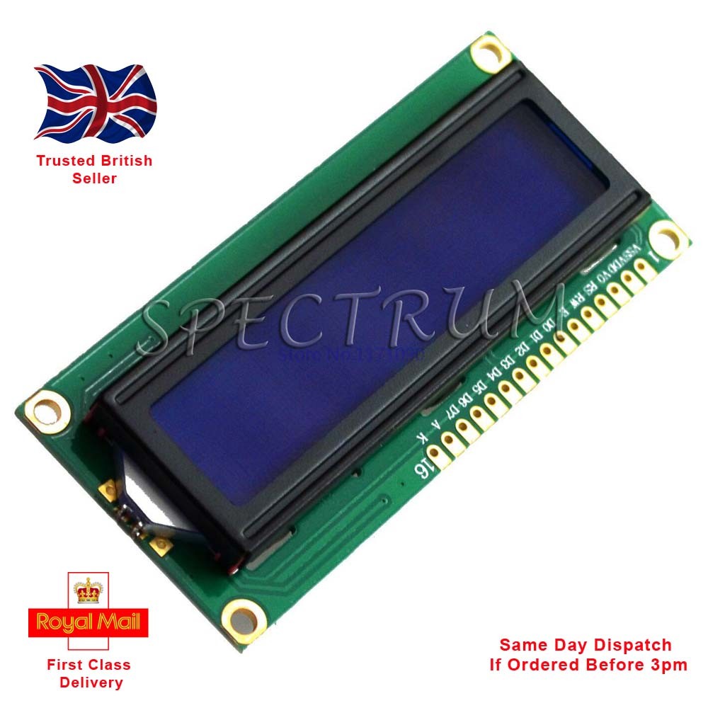 Blue Industrial LEDs, LCDs & Display Modules Blue 16x2 LCD Display ...