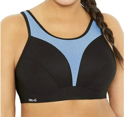 GLAMORISE MxG Women's Black Blue Unpadded No Bounce Sports Bra Size 34H