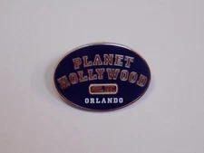Planet Hollywood Orlando Florida Blue Pin Vintage Old Metal Button Oval Pinback
