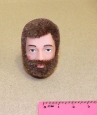 Vintage Action Man 40th Ersatzkopf beflockt flauschige bärtige braune Haare