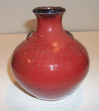 Vernon Owens Jugtown Ware Studio Pottery Red Glaze Cobalt Prunts Vase ArtsCrafts