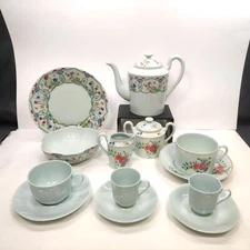 Rare Lot Of 13 Pcs Limoges A.Raynaud Ceralene Celadon &.. Green Tea Pot Set.