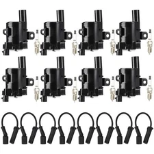 Round Ignition Coil Pack + Iridium Spark Plugs + Wire for Buick Rainier Cadil...
