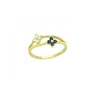 14K Yellow Gold Blue and Clear CZ Flower Ring for Baby and Kids