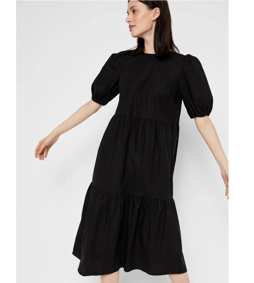 ИЗДЕЛИЯ Puff рукав миди ярусный платье в черном - размер XS  - Изображение 2 из 3