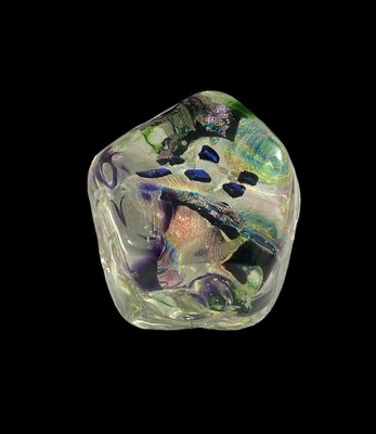 Timothy E Landers Dichroic Glass ''Moon Rock'' Paperweight 3 3/4 inches Bubbles