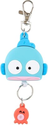 Sanrio, Face-shaped reel keychain, Hangyodon key mascot, 14 x 5.2 x 1.8 cm,