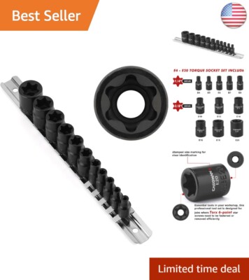 11PCS E-Torx and Star Socket Set in Chrome Vanadium Steel with Rail & Markings