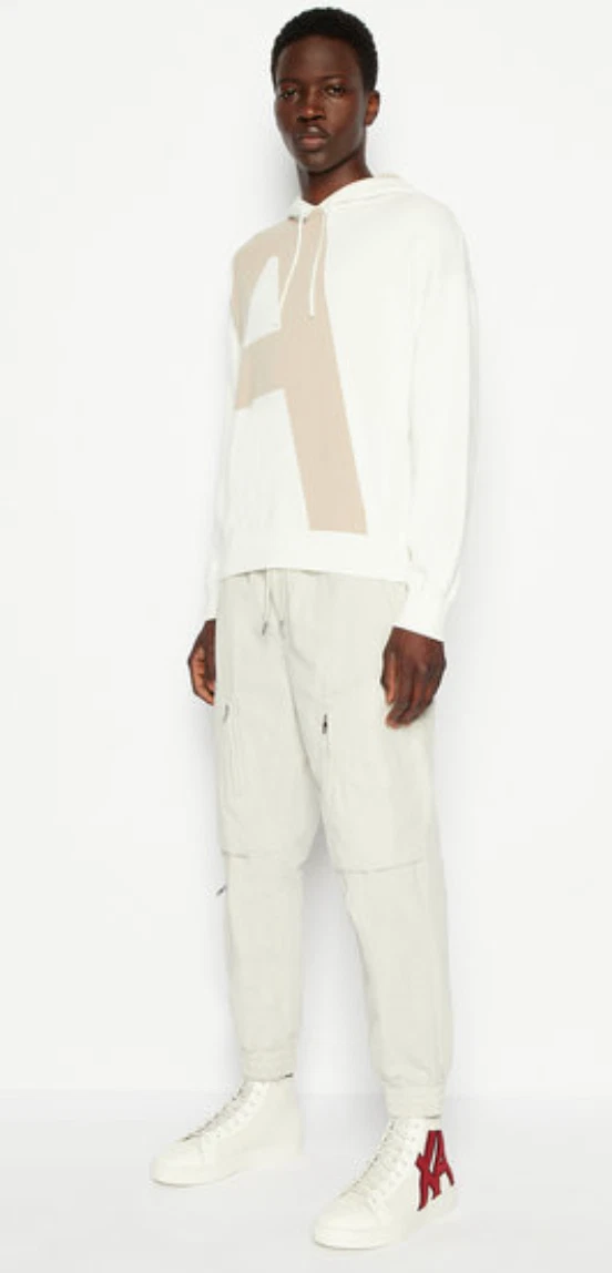 OFF WHITE Maglione con cappuccio A X Armani Exchange uomo logo ascia taglia L