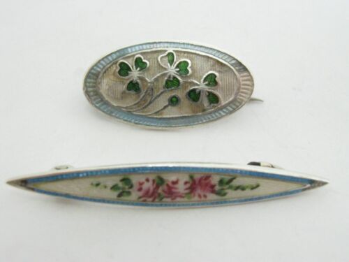 Charles Horner Brooch  Enamel Green Clover Chester 1918 & One 935S Brooch - Picture 1 of 6